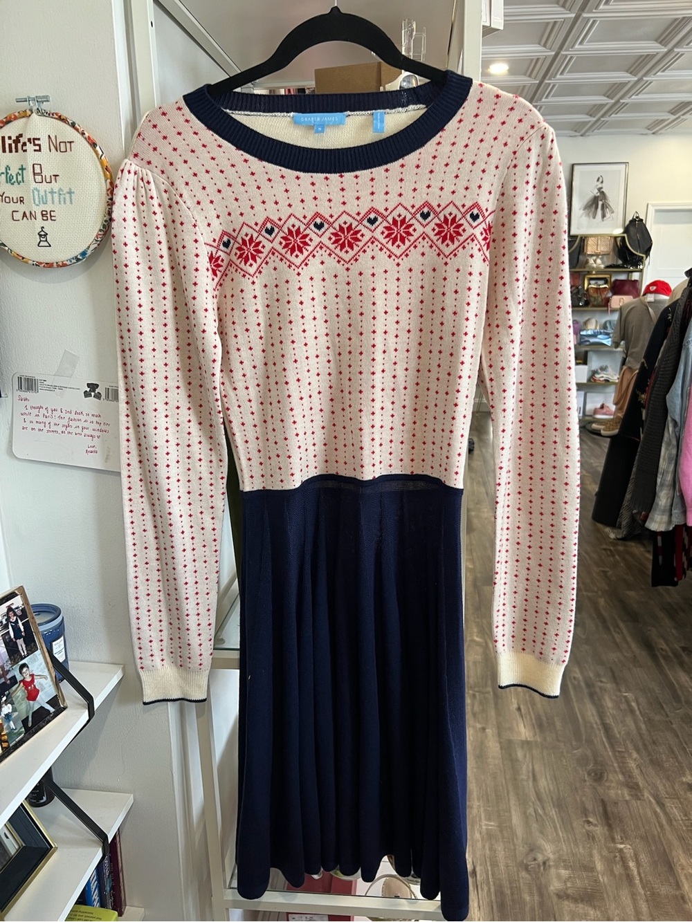 Draper James Cream & Navy Fair Isle Knit Dress